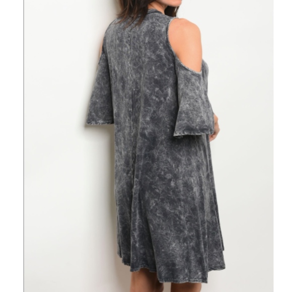  Charcoal Wash Cold Shoulder Dress - Picture 2 of 2